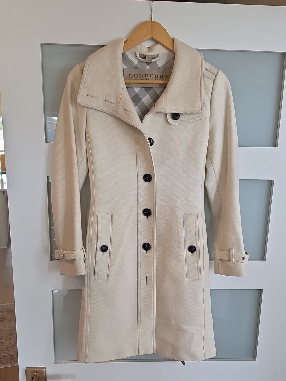 Burberry Cream Women's Classic Single-Breasted Wool Coat